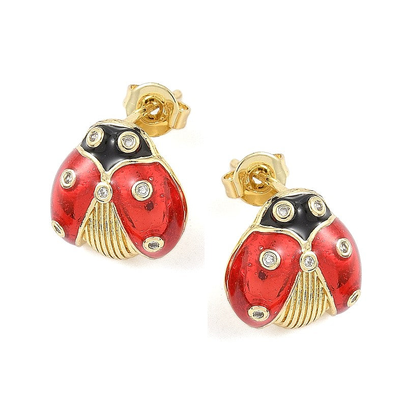 Boucles d'Oreilles Coccinelles – Émail Rouge Vif & Dorure Or Fin