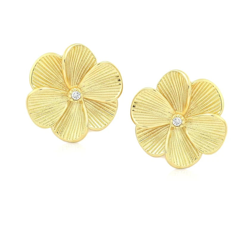 Boucles d'Oreilles Fleur Dorées à l'Or Fin – Élégance Intemporelle
