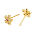 Boucles d'Oreilles Fleur Zirconium Rouge – Éclat & Élégance Dorée