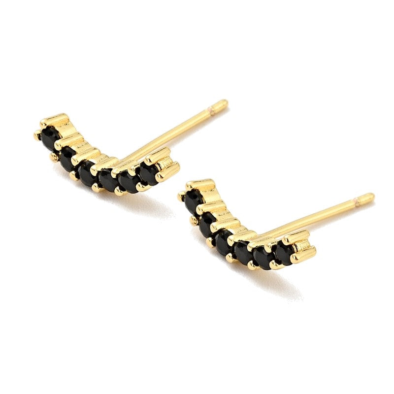 Boucles d'Oreilles Zirconiums Noirs – Élégance Dorée à l'Or Fin