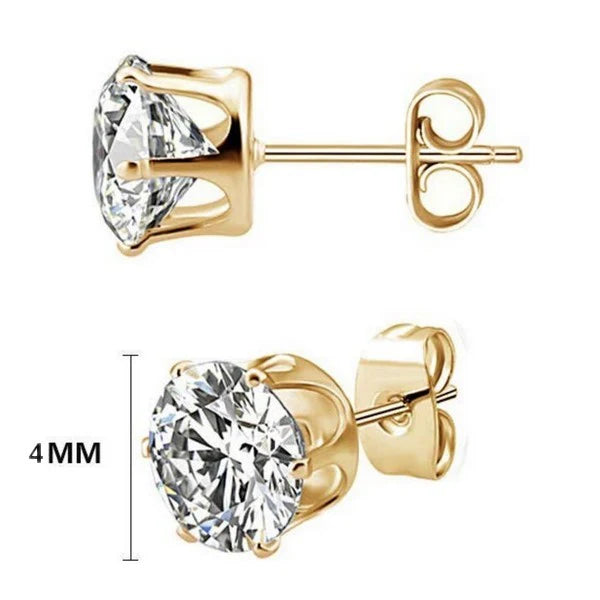 Puces Solitaire Zirconium Dorées – Élégance Minimaliste | Lot de 5 Paires