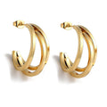 Créoles Dorées 3 Lignes | Boucles d'Oreilles Plaquées Or Femme 25×12 mm