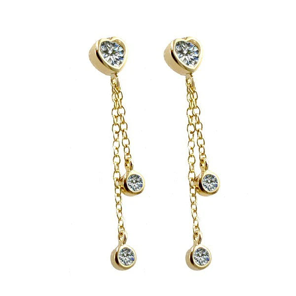 Boucles d'oreilles Petit Cœur & CZ Tombants – Plaqué Or 1 Micron