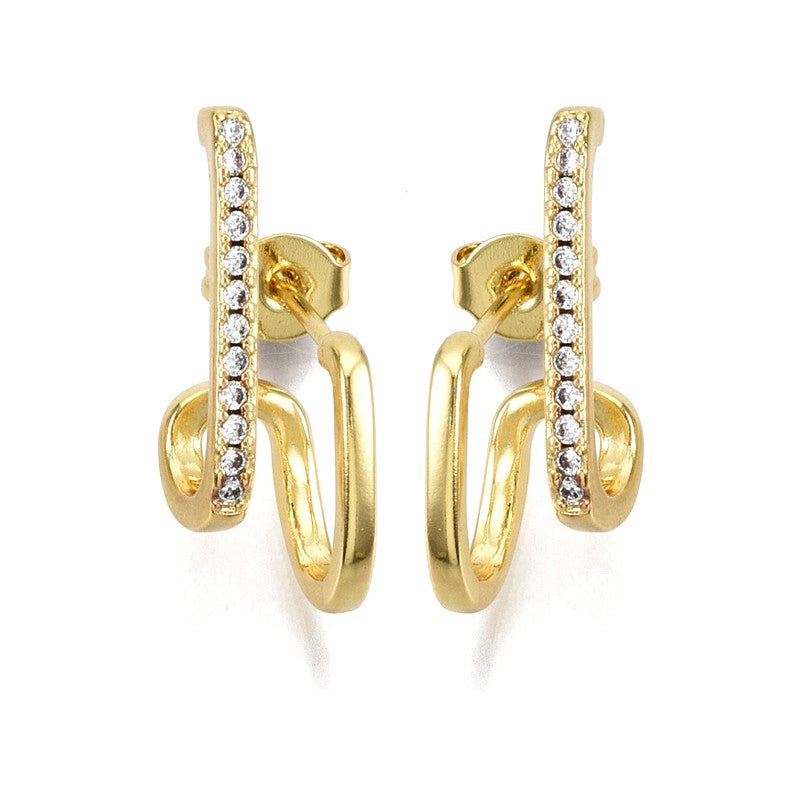 Boucles d'Oreilles Lignes de Strass Dorées – Élégance Scintillante