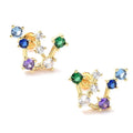 Boucles d'Oreilles Diamants CZ Multicolores – Éclat Doré Premium