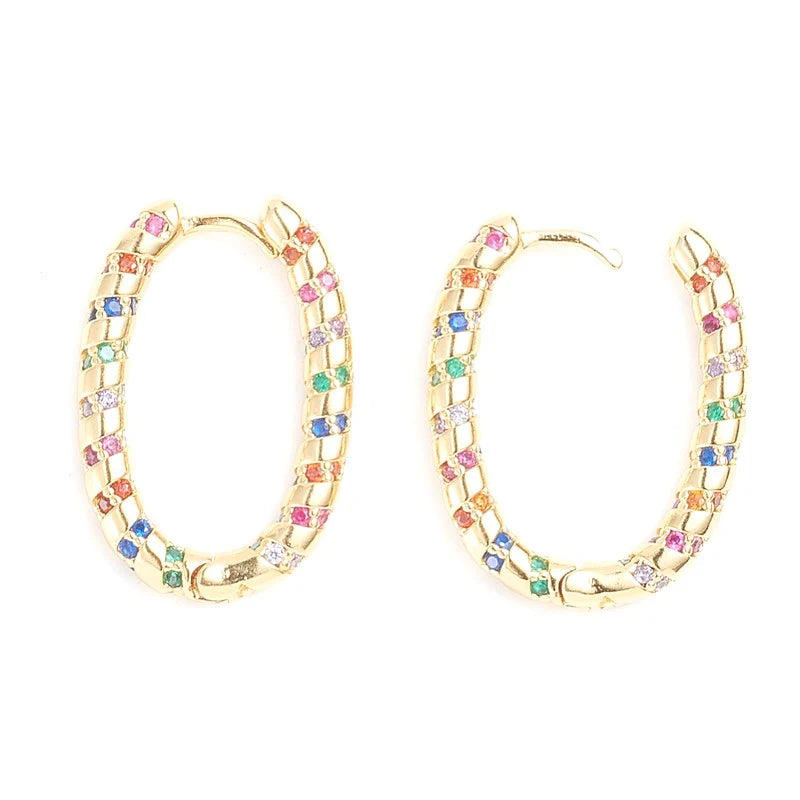 Boucles d'Oreilles Créoles Ovales | Diamants CZ | Plaqué Or 1 Micron