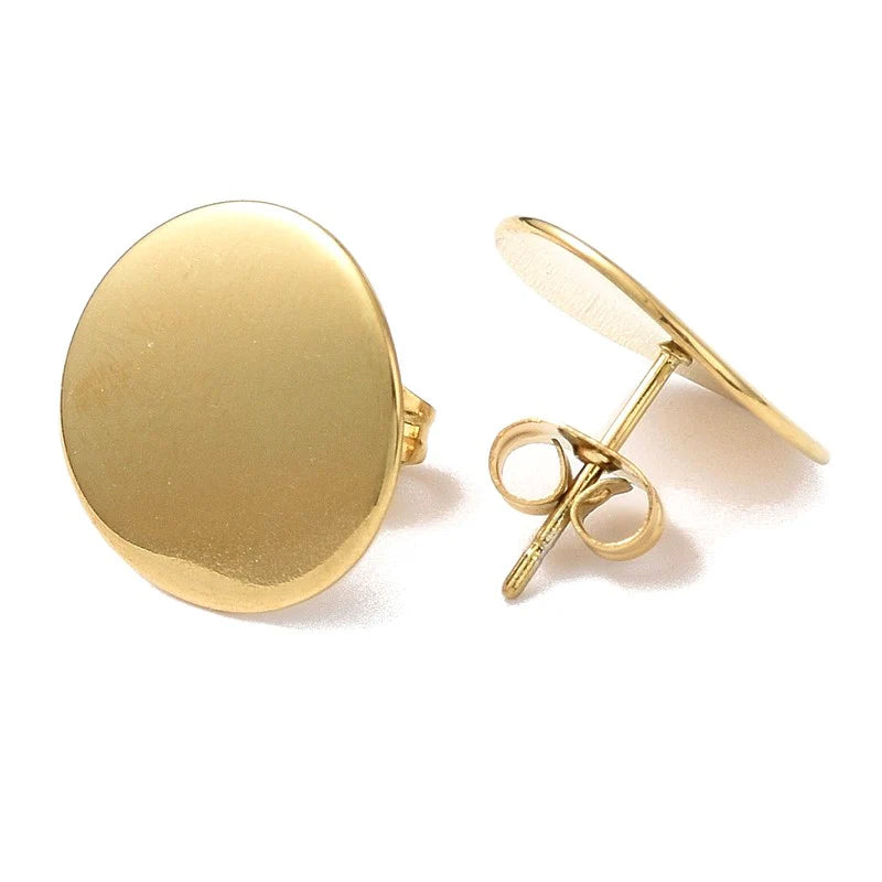 Boucles d'Oreilles Puces Rondes Dorées 15mm – Plaqué Or 1 Micron