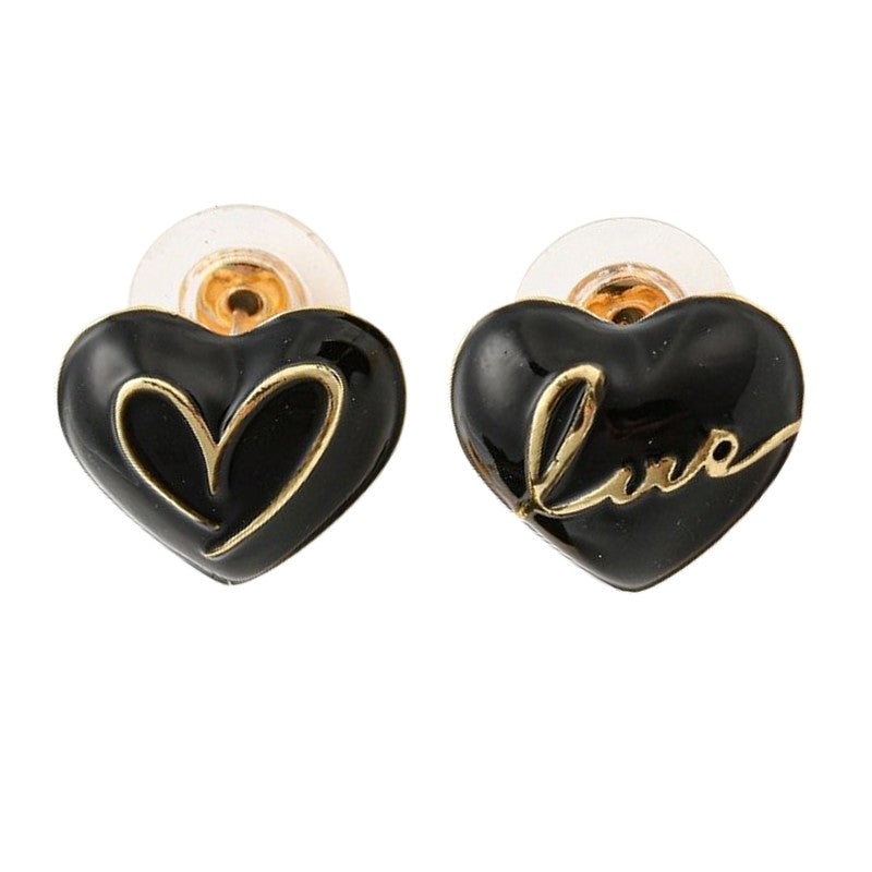 Boucles d'Oreilles Cœur – Noir & Or | Plaqué Or 1 Micron