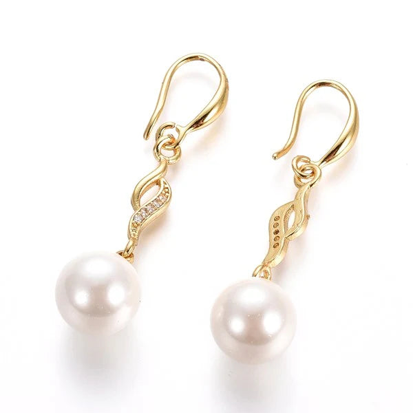 Boucles d'Oreilles Tombantes Perle Nacrée – Plaqué Or 18K 1 Micron