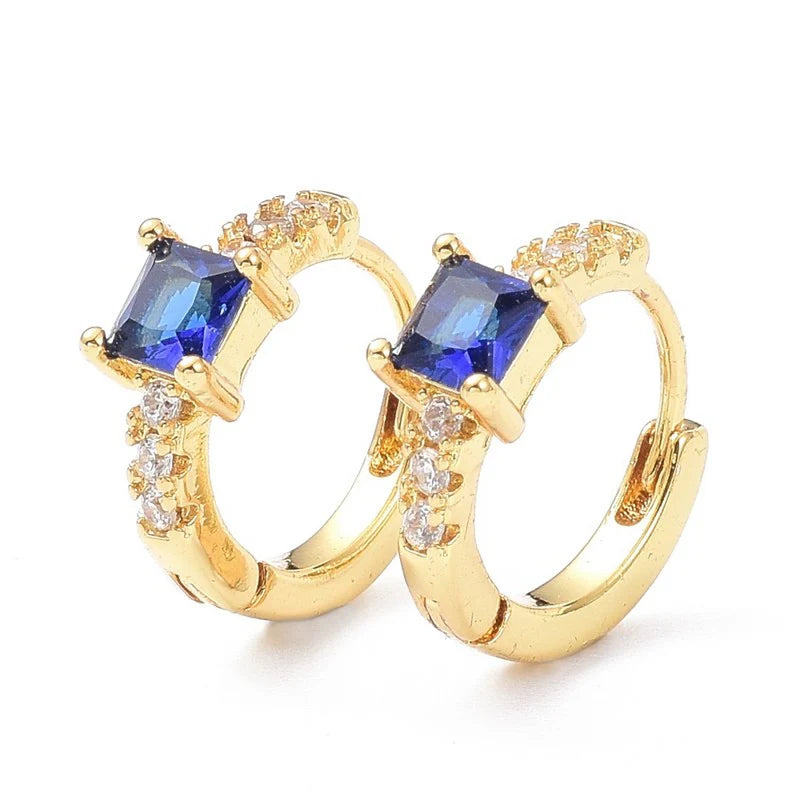 Créoles Diamant CZ Bleu – Bijou Doré Plaqué Or Femme 15 mm