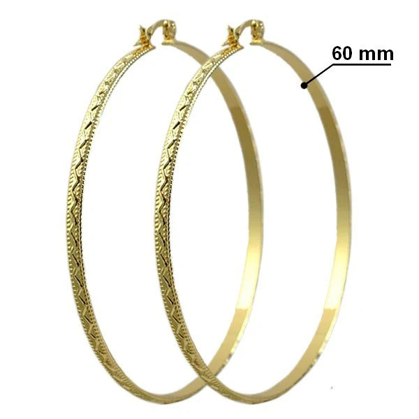 Créoles Ciselées Zig-Zag – Boucles d'Oreilles Dorées Plaqué Or 1 Micron | 6 cm