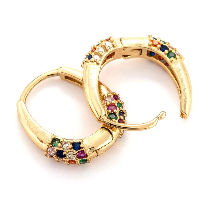 Boucles d'Oreilles Tombantes Créoles CZ Colorées – Plaqué Or 1 Micron
