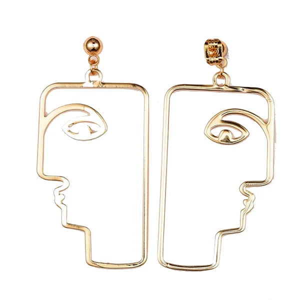Boucles d'Oreilles Pendantes Visage Doré 18K – Plaqué Or 1 Micron