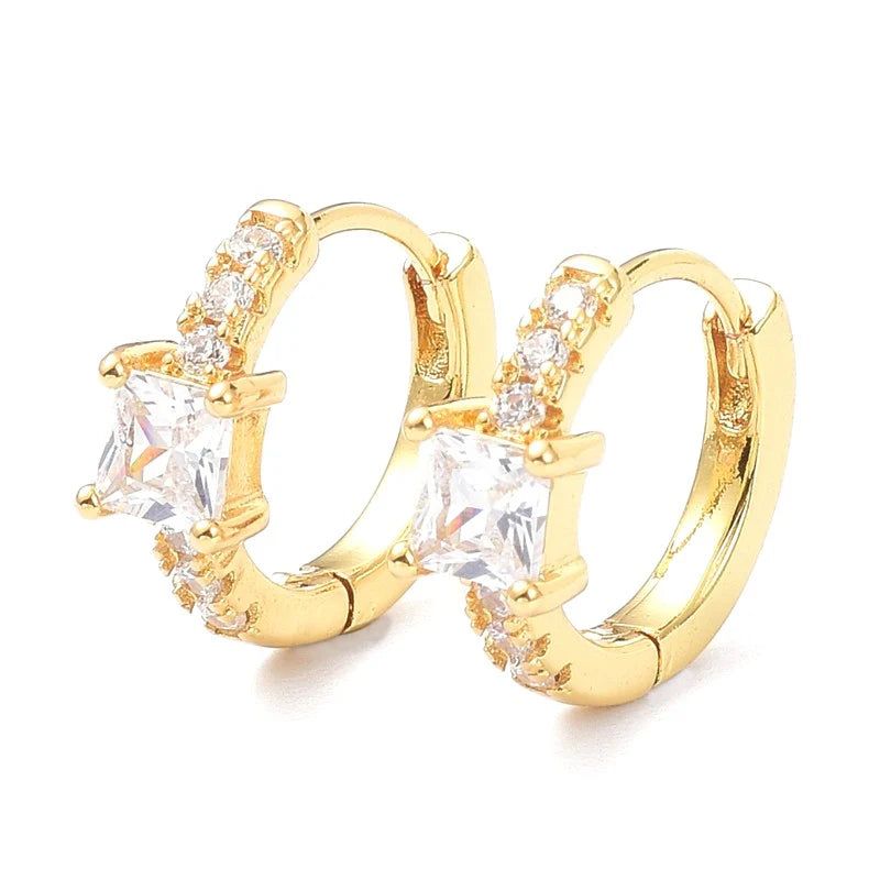 Boucles d'Oreilles Créoles Diamant CZ 15mm – Bijou Doré Femme Plaqué Or