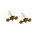 Boucles d'Oreilles Fleurs Zirconiums Noirs – Élégance Dorée