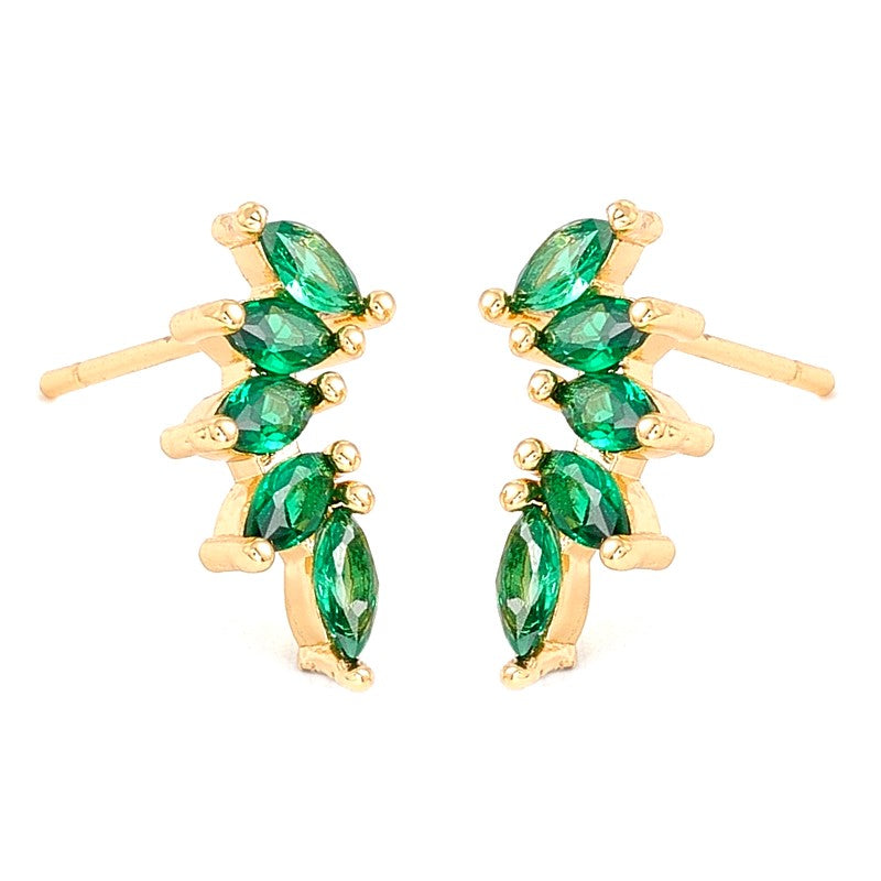 Boucles d'Oreilles Feuille Émeraude — Dorure Or Fin & Oxydes Verts
