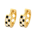 Boucles d'oreilles Créoles Damier Noir & Blanc – Plaqué Or 1 Micron