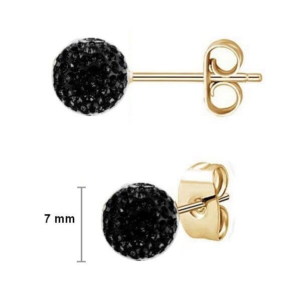Boucles d'Oreilles Puces Perle Noire Shamballa – Plaqué Or 1 Micron | 7 mm
