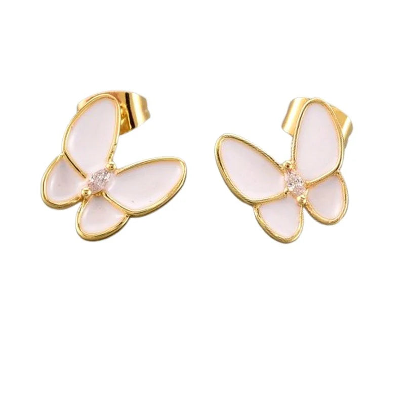 Boucles d'Oreilles Papillon Nacre Blanche – Plaqué Or 1 Micron | 15 mm