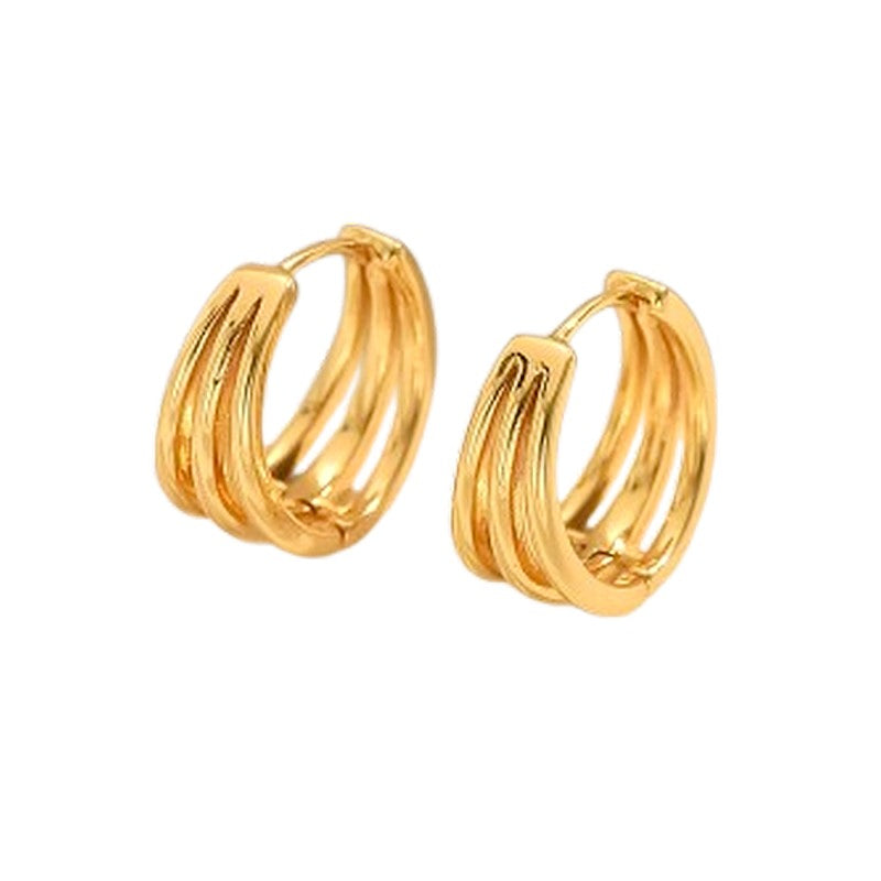 Boucles d'Oreilles Créoles 3 Rangs – Élégance Dorée Plaquée Or