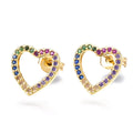 Boucles d'Oreilles Cœur Diamants CZ Couleurs – Bijou Doré Femme 12 mm
