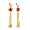 Boucles d'Oreilles Tombantes Diamant CZ Rouge | Plaqué Or 1 Micron | 9×50 mm