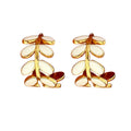 Boucles d'Oreilles Feuille Nacre Blanc – Bijou Doré Élégant