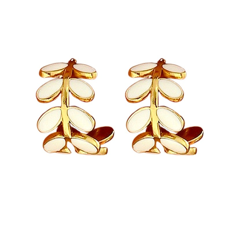 Boucles d'Oreilles Feuille Nacre Blanc – Bijou Doré Élégant