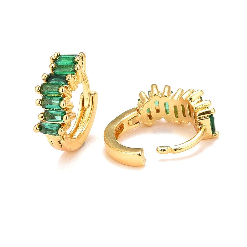 Boucles d'Oreilles Tombantes Créoles Vertes – Plaqué Or 1 Micron
