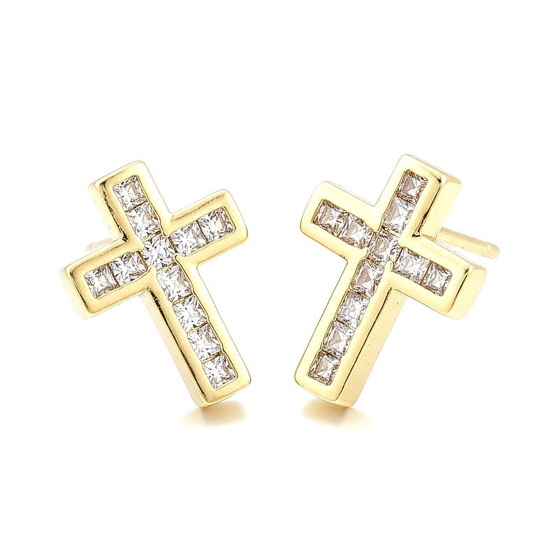 Clous Croix Chrétienne Zirconiums Dorés à l'Or Fin – Spiritualité & Élégance