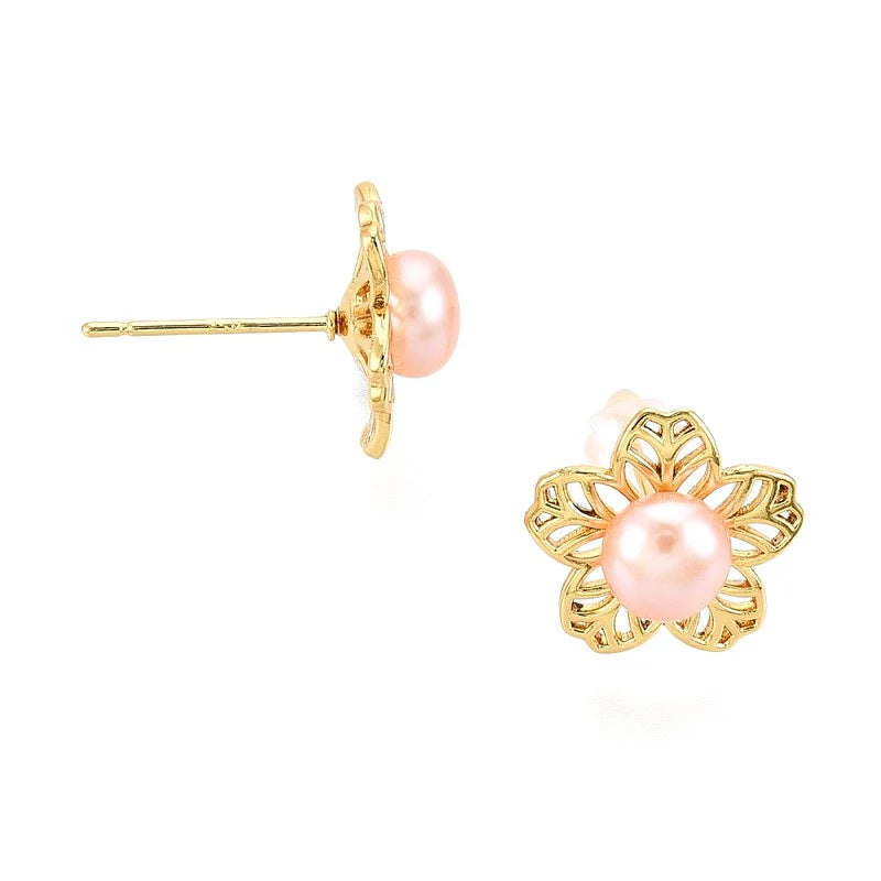 Boucles d'Oreilles Perles de Culture & Fleurs en Or Fin – Élégance Intemporelle