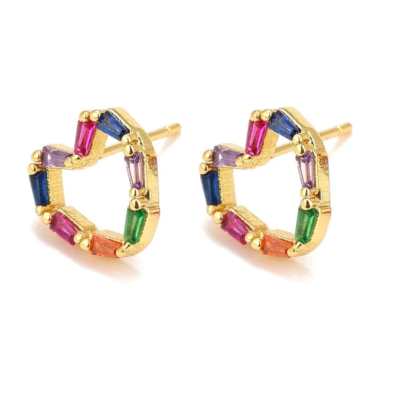 Boucles d'Oreilles Cœur Zirconium – Couleurs Éclatantes | Plaqué Or