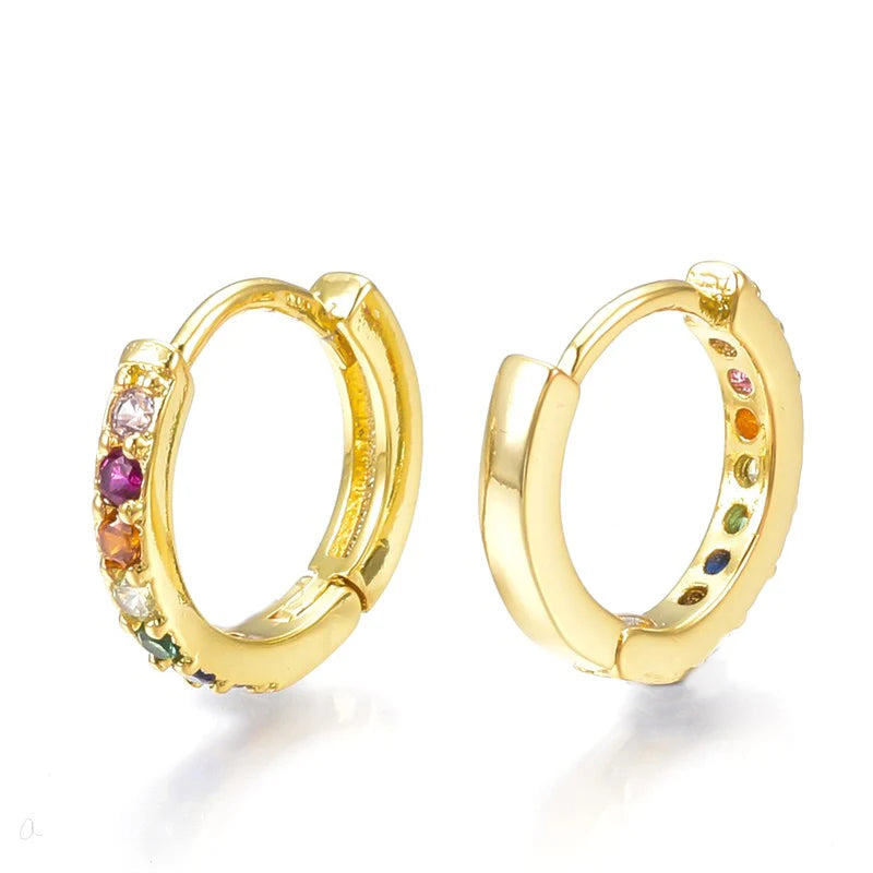Boucles d'Oreilles Créoles Diamants CZ Couleurs – Bijou Doré Femme 14×3 mm