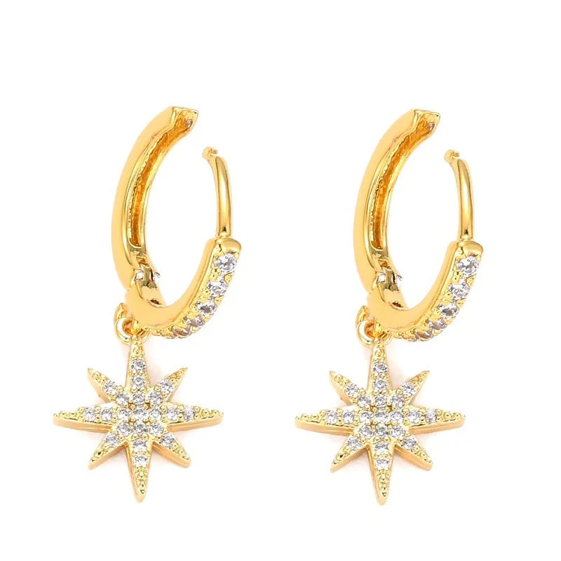 Créoles Étoile du Nord – Boucles d'Oreilles Dorées Femme | Plaqué Or 1 Micron