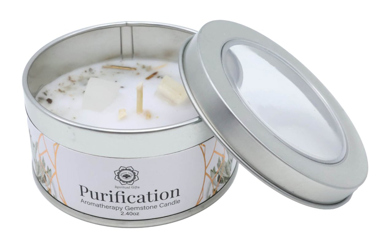 Bougie Green Tree Purification | Sélénite & Sauge Blanche | Cleansing Énergétique & Protection 70g