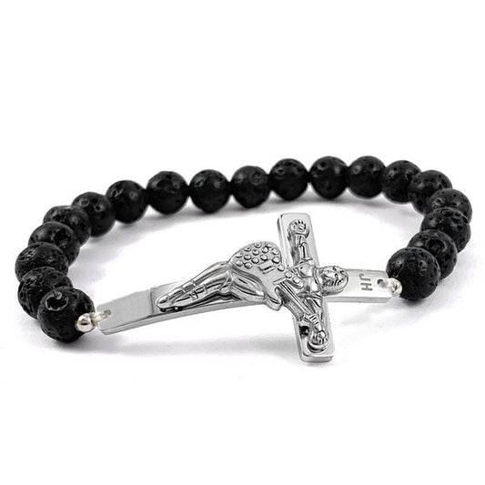 Bracelet Acier 316 Johnny Hallyday – Pierre de Lave Noire
