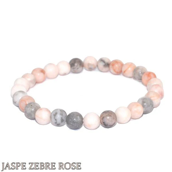 Bracelet Jaspe Zèbre Rose Pierre Naturelle 8 mm – Élastique Unisexe