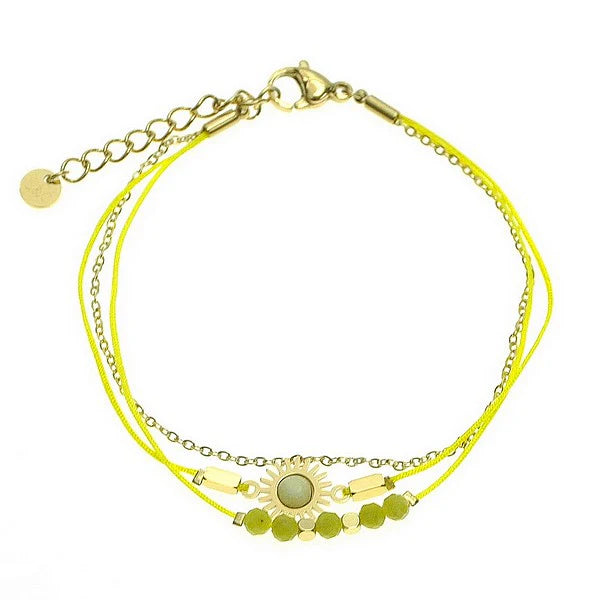 Bracelet Femme 3 Rangs Pierre Moutarde – Finition Acier