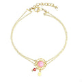 Bracelet Rhodonite Double Chaîne Acier – Breloques Étoiles