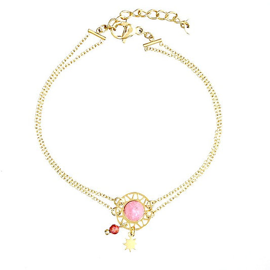 Bracelet Rhodonite Double Chaîne Acier – Breloques Étoiles