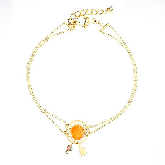 Bracelet Agate Rouge Double Chaîne Acier – Breloques Étoiles