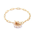 Bracelet Trombone Plaqué Or & Pierre de Culture d'Eau Douce