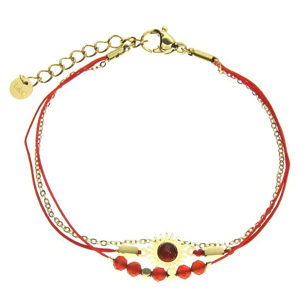 Bracelet Femme 3 Rangs Agate Rouge – Finition Acier