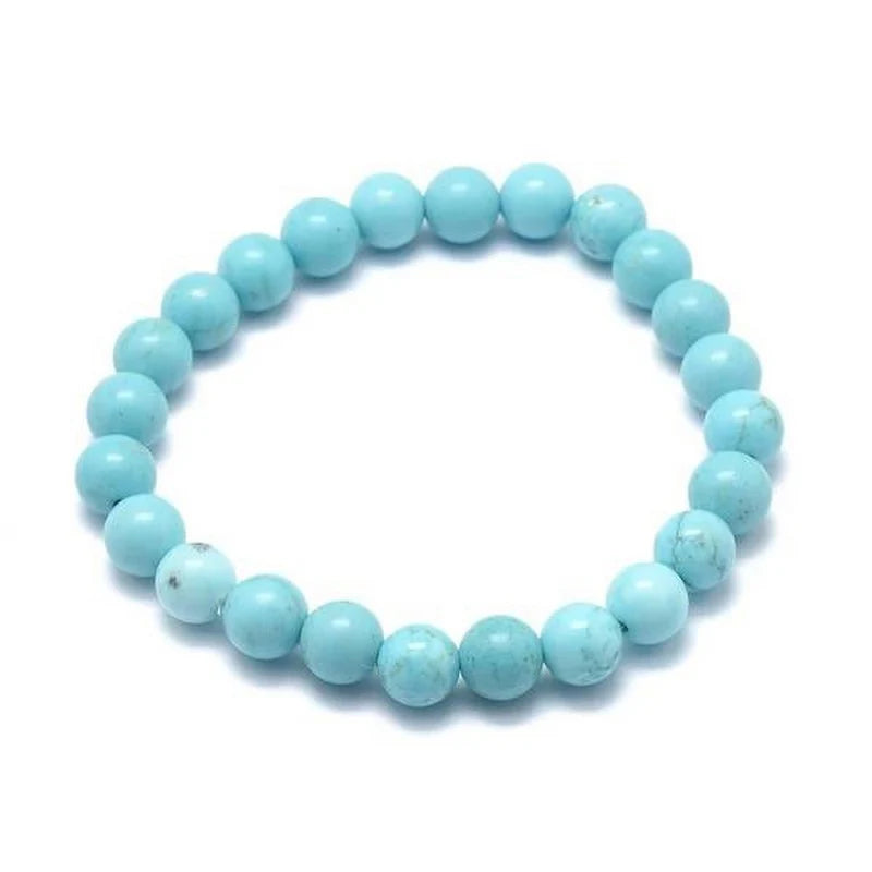 Bracelet Turquoise Pierre Naturelle 10 mm – Élastique Unisexe