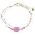 Bracelet Double Rangs Acier 316 Pierre Carrée Rhodonite