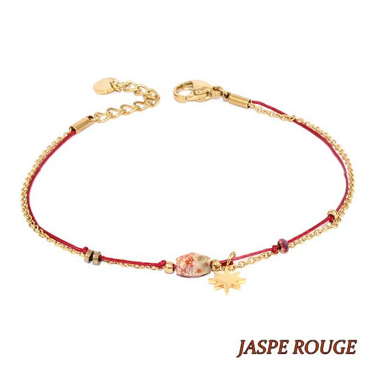 Bracelet Acier Doré & Cordon Rouge – Jaspe Rouge & Étoile Dorée
