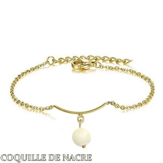Bracelet Maille Forçat Acier Doré – Coquille de Nacre
