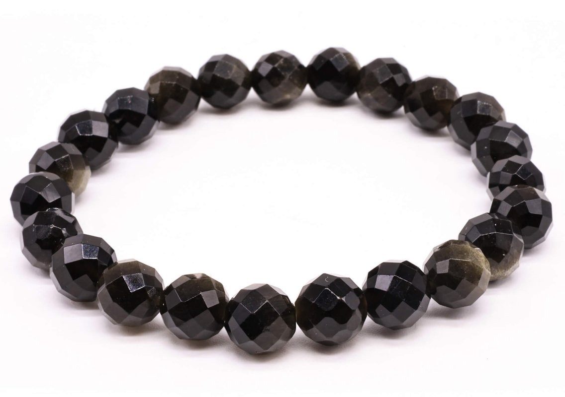 Bracelet Obsidienne Dorée – Perles Facettées 8mm