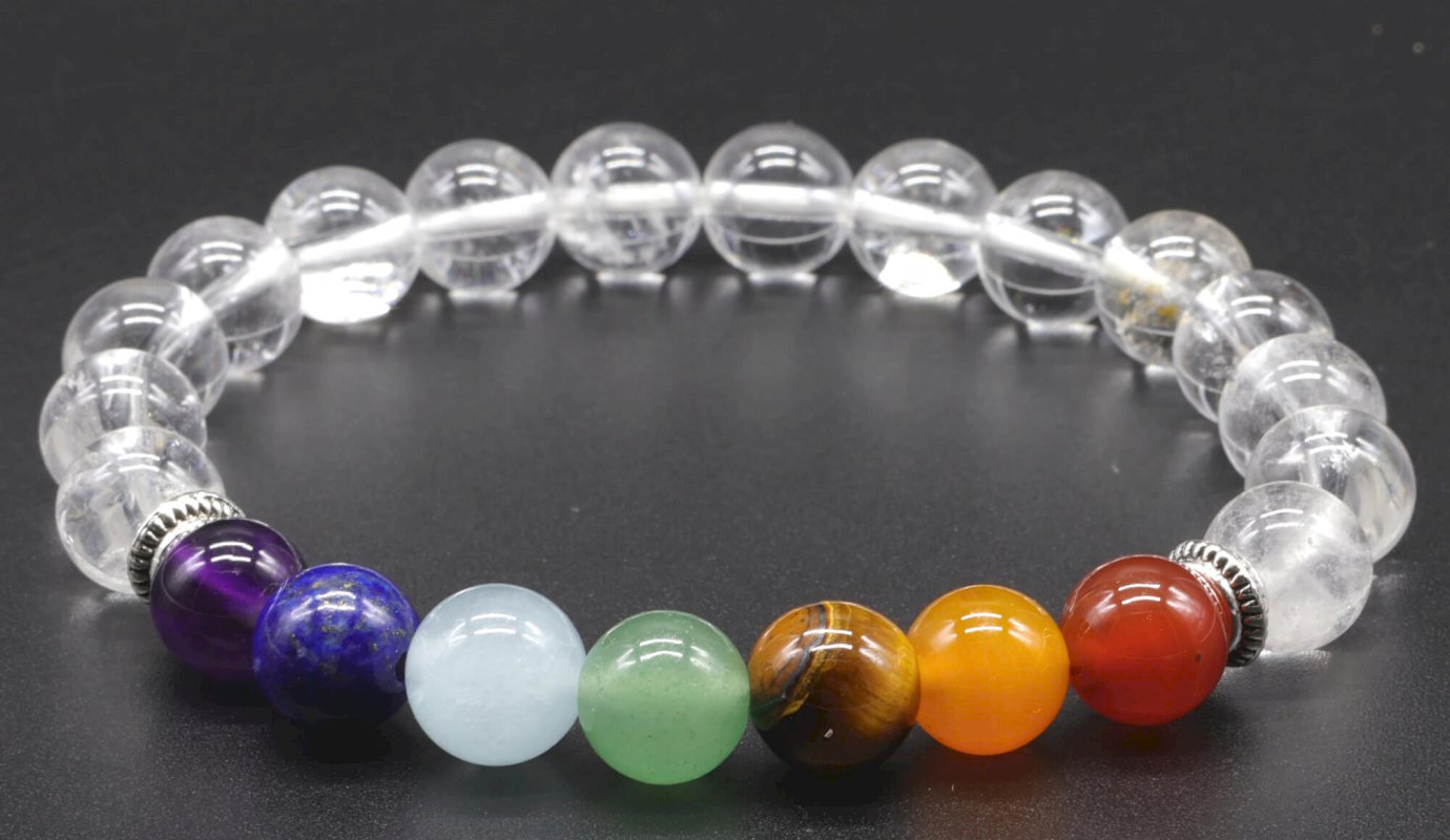 Bracelet Cristal de Roche & 7 Chakras – Perles 8mm