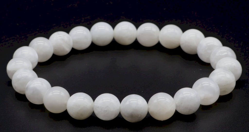 Bracelet Pierre de Lune Blanche 'AA' – Perles 8mm